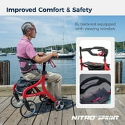 Drive Medical Nitro Sprint Rollator Rolling Walker, Hemi Height, Red