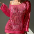 thumbnail image 2 of LLYwey Women Sweatshirts Women's Color Long Sleeved Round Neck Hollowed Out Knitted Beach Bikini Cover up Tie up Dress Round Neck Pullover Blouses Shirts Pinky One Size, 2 of 4