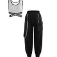 thumbnail image 3 of Aislor Kids Girls Hip Hop Dance Shiny Sequins Sleeveless Crop Tops with Chain Pocket Jogger Pants Silver 10, 3 of 6