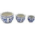 thumbnail image 3 of Galt International Blue & White Floral Porcelain Ceramic Decorative Flower Pot 8"/6"/4.5" Garden Pots Chinese Asian Design - Set of 3 Round Fluted, 3 of 16