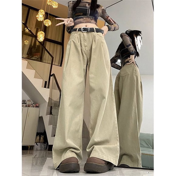 Jeans Style Américain Rue Haute pour Femmes Tendance Blanc Taille Haute Doux Ample Jambes Larges