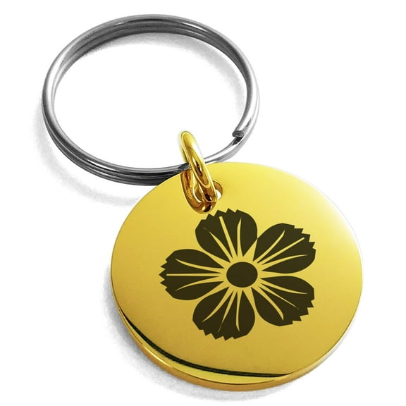 Tioneer Stainless Steel Saito I Samurai Crest Engraved Small Medallion Circle Charm Keychain Keyring