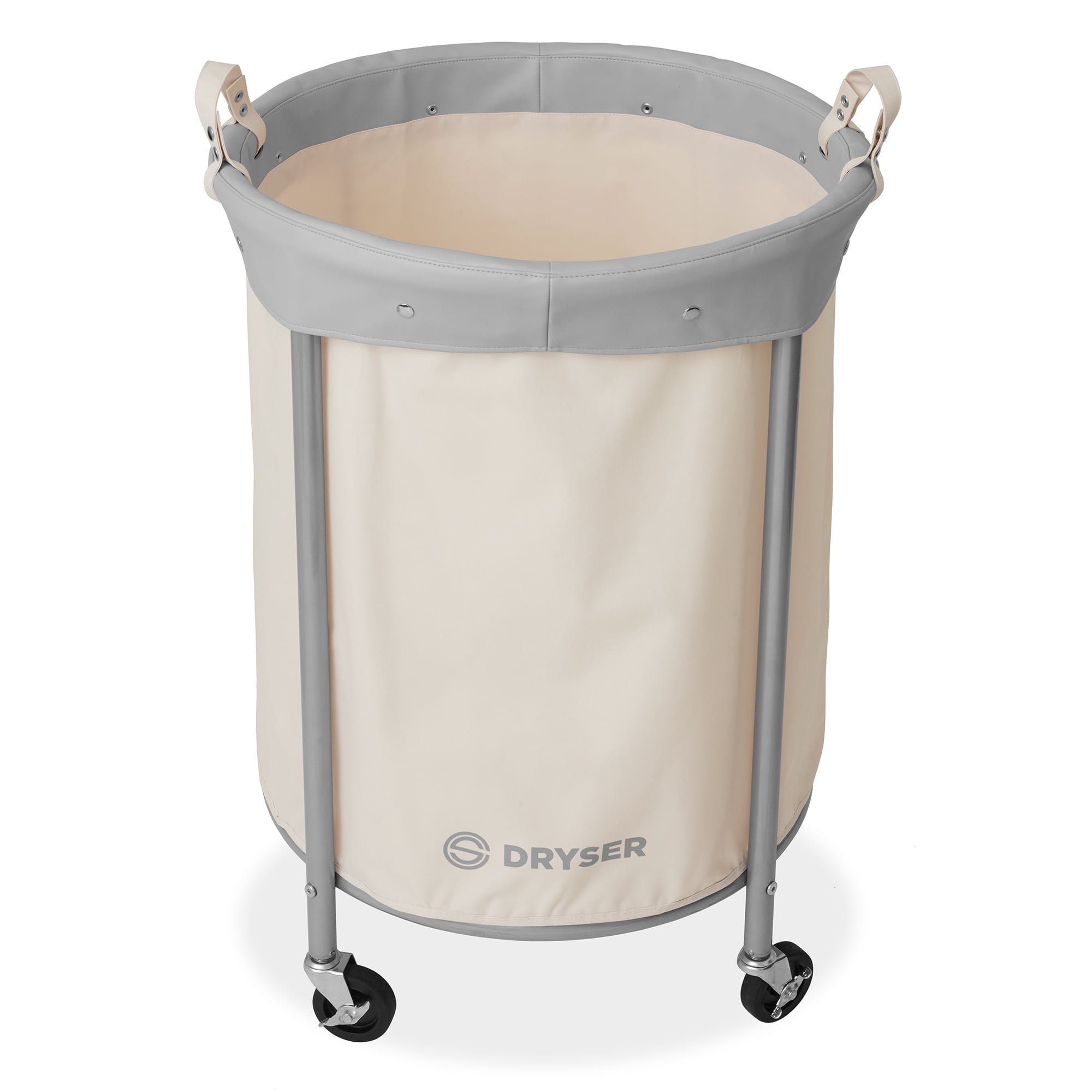 Round Commercial Heavy-Duty Rolling Laundry Hamper on Wheels with Removable Canvas Bin, White