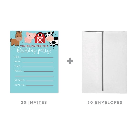 Koyal Wholesale Red Farmhouse Barnyard Birthday Paper Invitations, Blank Cards with Envelopes, 20-Pack