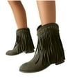 thumbnail image 6 of Women Ankle Boots Women's Fashionable Casual Versatile Cool Winter Tassel Sleeve Boots Short Boots Thick Heel Ankle Boots Green 36, 6 of 6