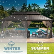 Hommow 12 x 20 Hardtop Gazebo Galvanized Steel, Outdoor Canopy Double Roof Patio Gazebo with Aluminum Frame