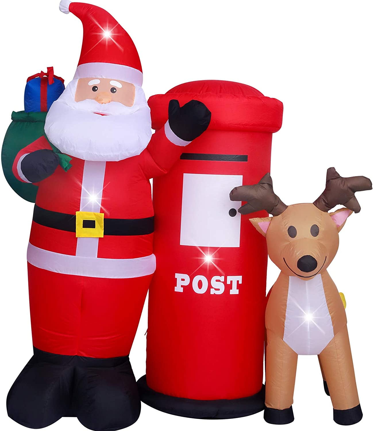 AsterOutdoor 6ft Christmas Decorations Inflatable Claus with Mailbox Reindeer Blow Up Built-in