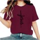 thumbnail image 1 of Camisetas de Cuello de Tripulación de Manga Corta para las Mujeres Cartas de Impresión de Pascua Camiseta de Manga Corta, Spandex de Poliéster, 1 of 5