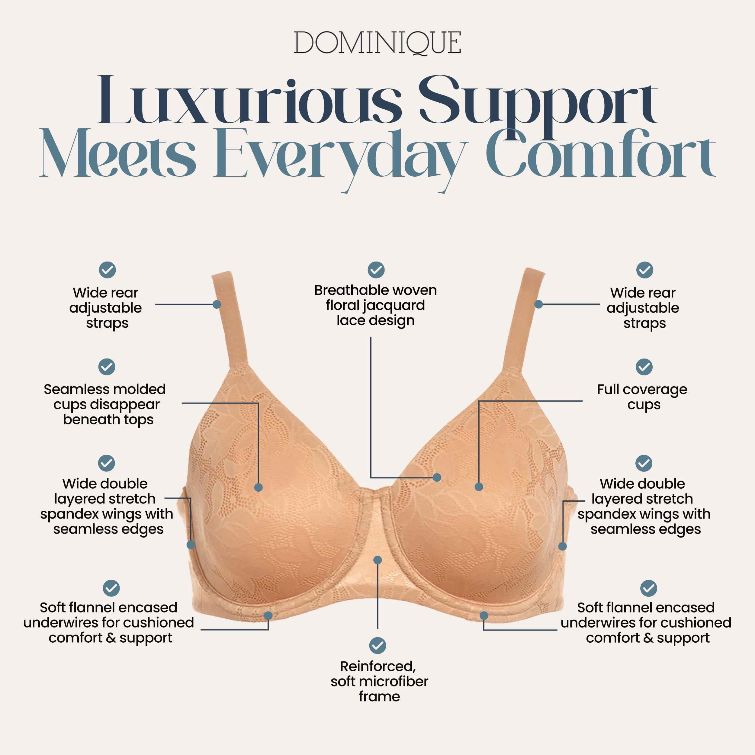 Dominique Women’s Jacqueline Jacquard Minimizer Bra #7018 – Seamless Full Figure Underwire Lingerie for Women