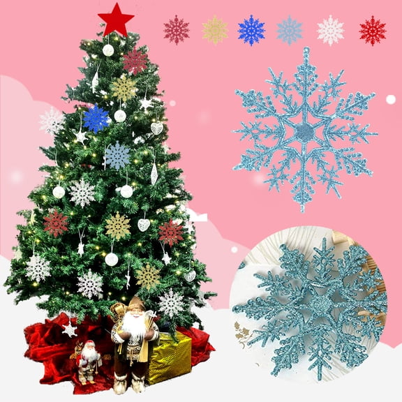 SeekLGT Snowflake Ornaments Glitter Christmas Tree Hanging Decorations Plastic Snowflake Ornament Winter Wonderland Holiday Party Decor for Home Restaurant Bar, 10 pcs