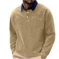 thumbnail image 2 of Corduroy Long Sleeve Polo for Men Classic Button Basic Shirt Casual Slim Fashion Collared Shirt Khaki XXXL, 2 of 7