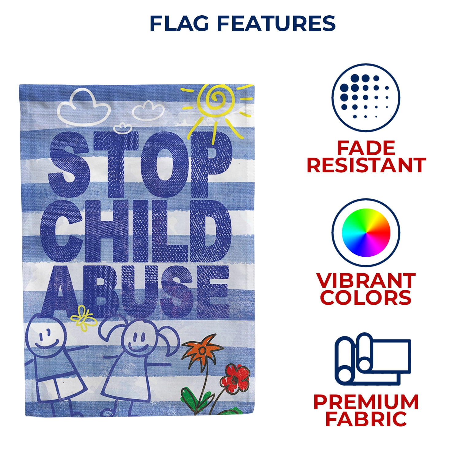 America Forever Stop Child Abuse House Flag, 28 x 40 inch Double Sided, Child Protection Awareness Flag, Blue Ribbon Cause, Child Safety Support, Prevention Education Yard Decor