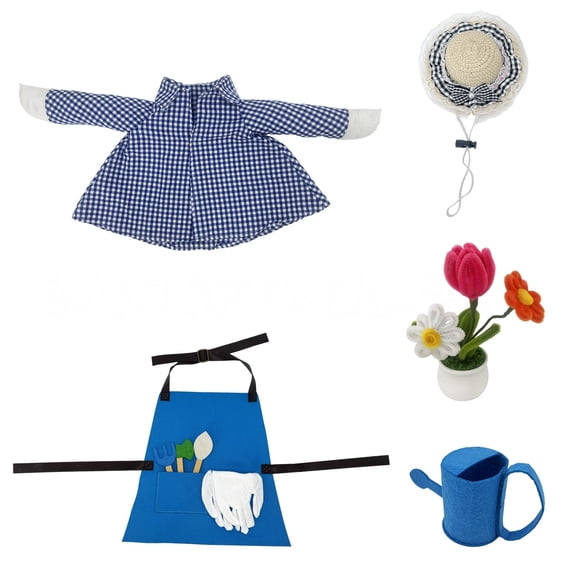 VORJELT Gardener Theme Porch Goose Costume Set Outdoor Garden Decoration Outfit with Hats Aprons and Accessories for Porch Figurines Blue