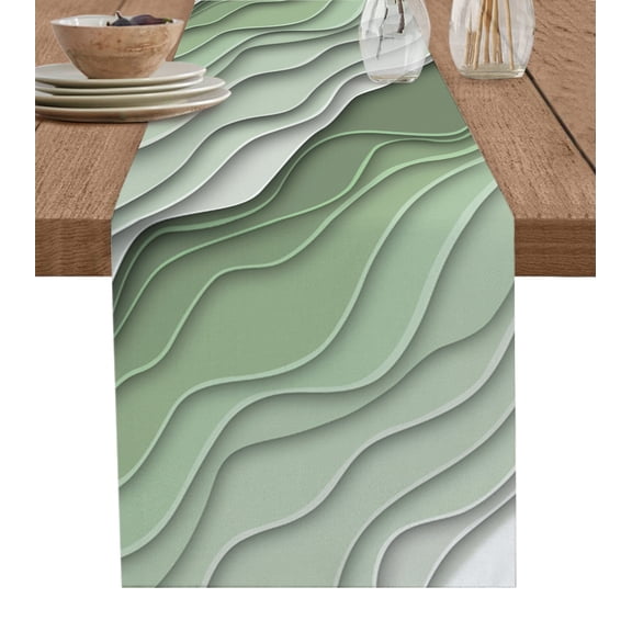 Hokiten Table Runners 90 Inches Long Dress Scarves, Geometric Sage Green, Farmhouse Coffee/Dining/Kitchen Table Runner for Living Room, Gradient Contemporary Stripes 13x90 Inch