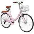 thumbnail image 3 of Ktaxon 24 Inch Folding Beach Cruiser Bike, 7 Speed Womens Bike with Foldable Basket, Lock & Rack, Pink, 3 of 8