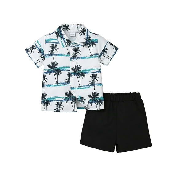 CARETOO Little Boys Clothes Short Sleeve Print Shirt Top Shorts Beach Summer 2Pcs Kids Outfits 4-7Y