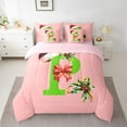 thumbnail image 2 of Homewish Kawaii Initial P Letter Bedding Comforter Set 7pcs, Christmas Hat Flower Queen Bedding Sets, Girly Pink Cartoon Reversible Queen Sheet Sets, Breathable Home Decor, 2 of 7