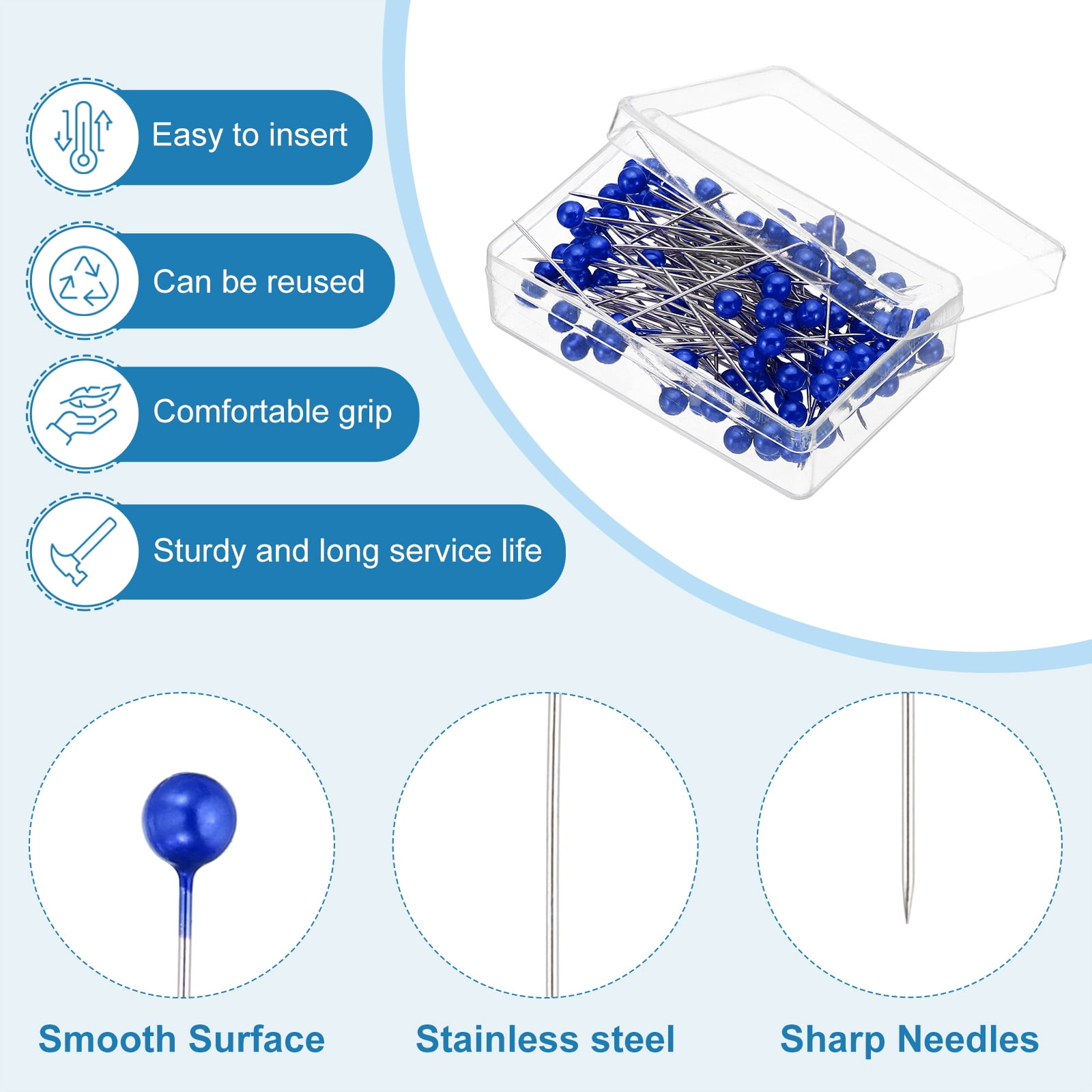 Unique Bargains Sewing Pins Straight Pin with Pearlized Ball Head for DIY Blue