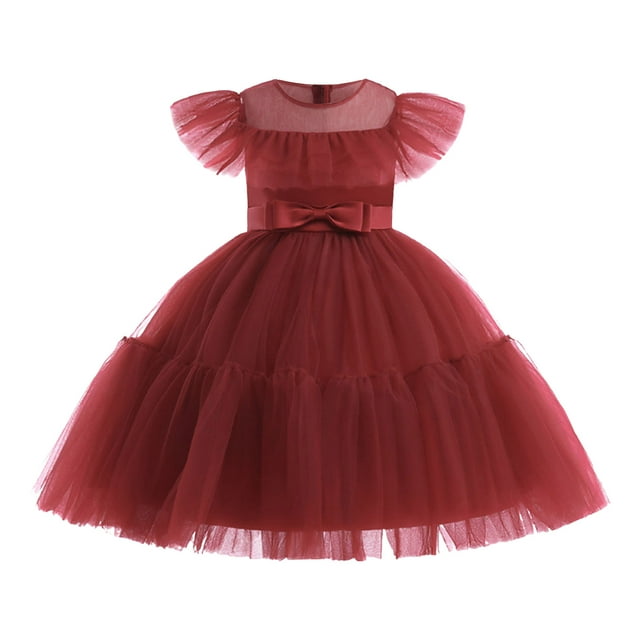 Zshosam Robe de Fête pour Tout-Petit, Robe Tutu pour Fillette, Robes d'Été en Tulle, Robe de Princesse pour Fête, Taille 4T 5T, (Vin 4-5 Ans)