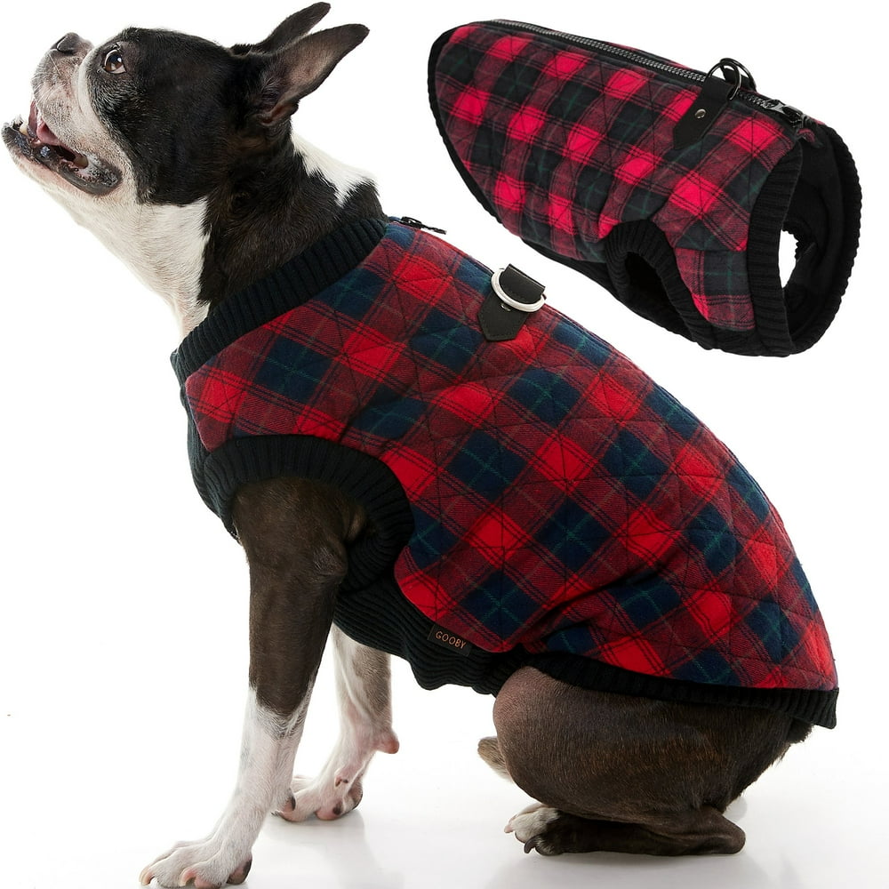 Gooby Fashion Dog Vest Red Check, Large Small Dog Sweater Bomber