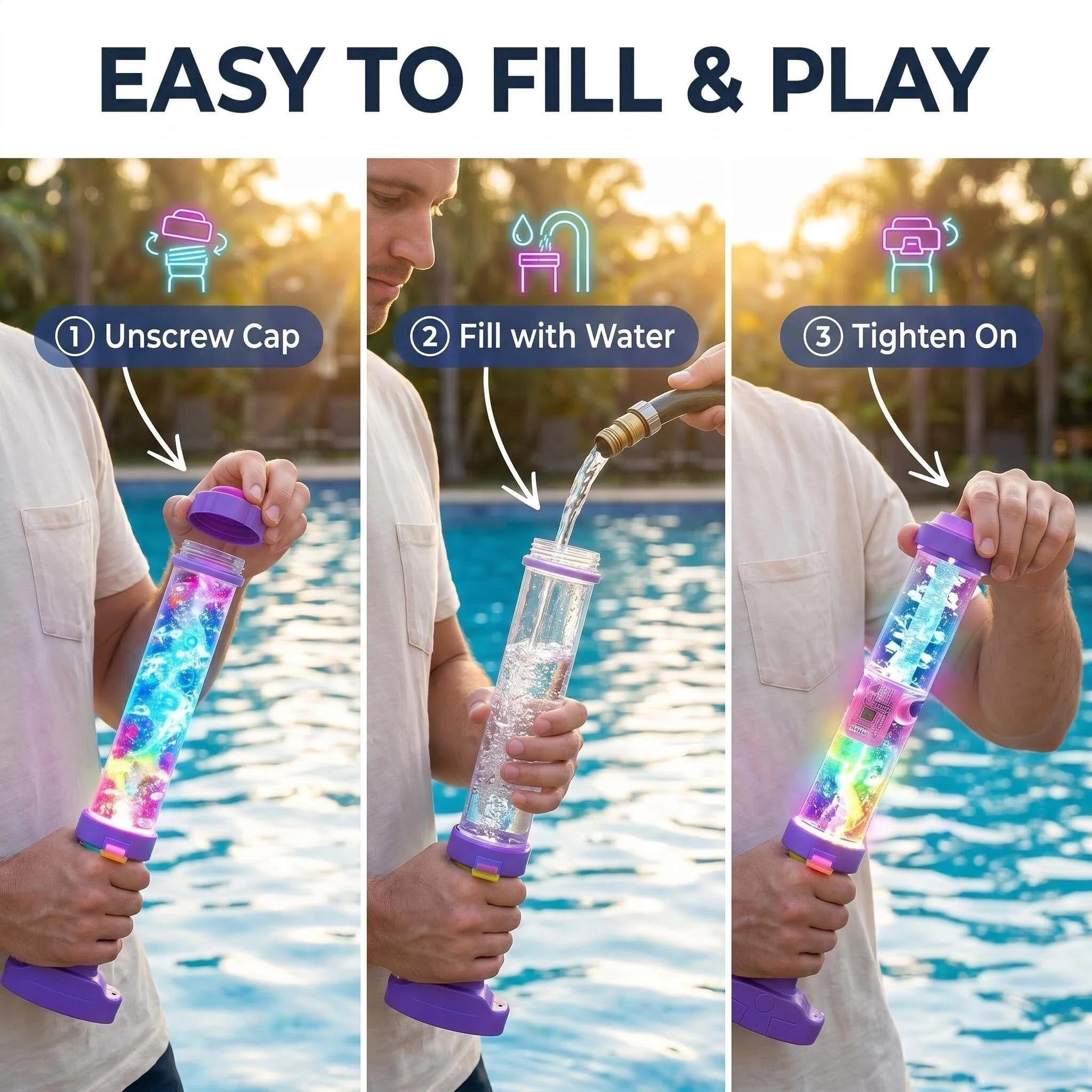 Glowing Rainbow LED Water Blaster, Rechargeable Water Gun with Colorful LED Spray for Pool, Beach & Backyard Summer Water Battles