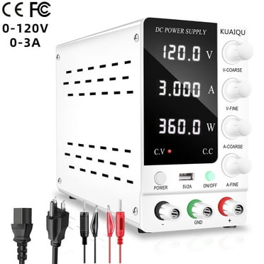 DC Power Supply Variable 120V 3A 4 Digital Display High Precision Adjustable Regulated Switching DC Lab Bench Power Supply with 5V/2A USB Charging Port KUAIQU White