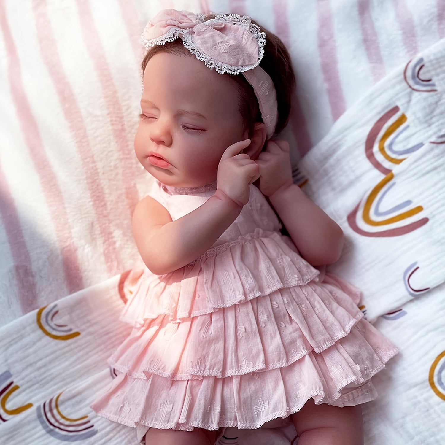 Handmade Realistic 19-Inch Full Vinyl Lifelike Doll - Poseable Jointed Limbs & 360° Rotating, Pink Reborn Baby Doll
