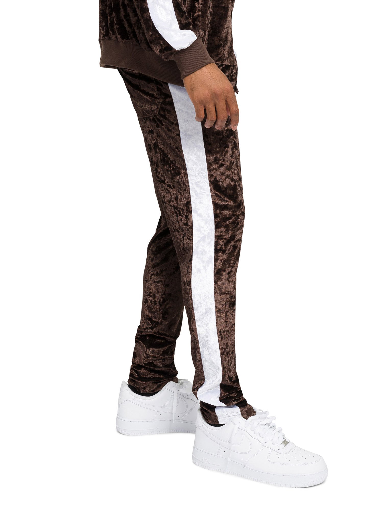 G-Style USA Men's Velvet Velour Tracksuit Set, Zipper Jacket and Sweatpants, Up to 5X, Size: 1XL, Brown