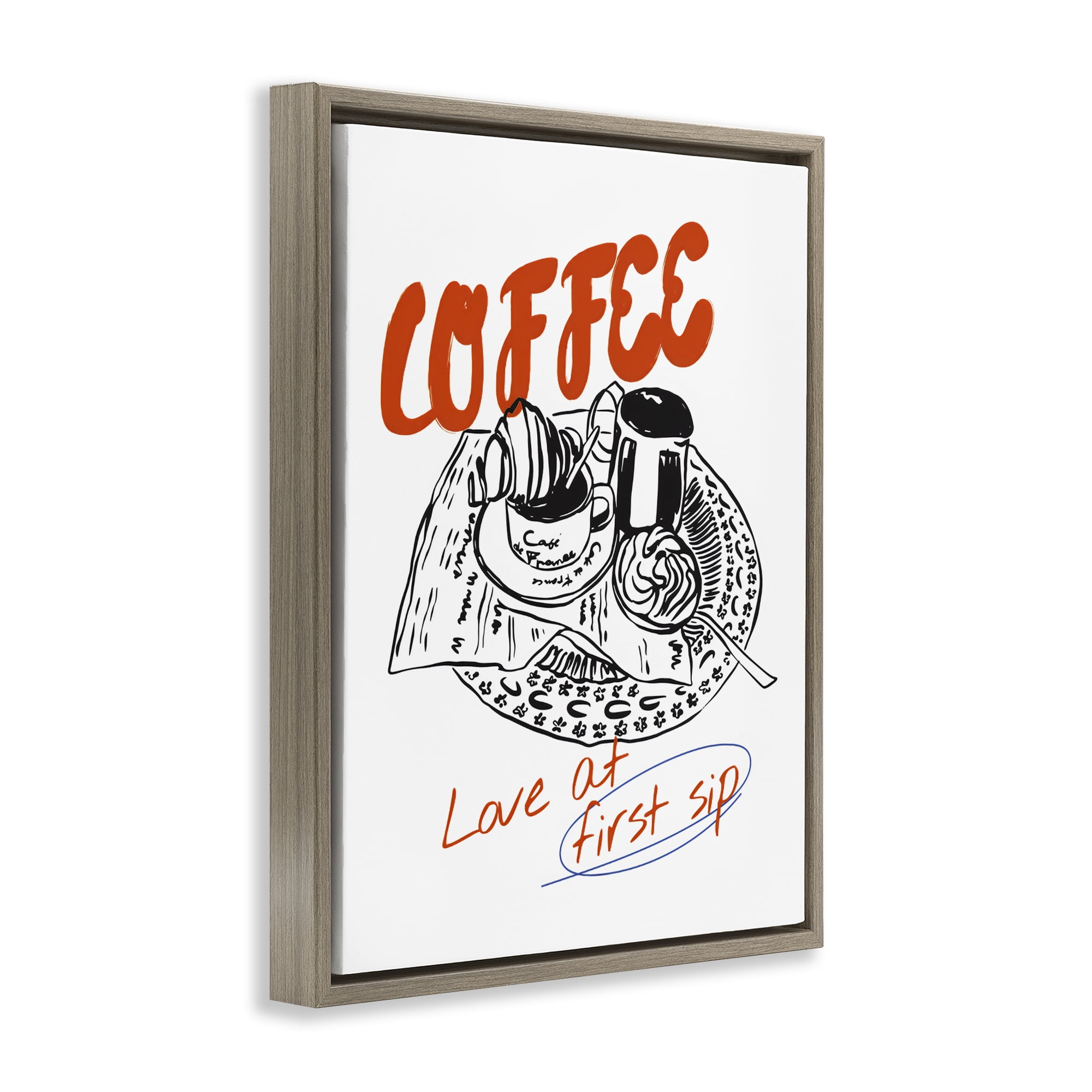 Stupell Industries Coffee Love At First Sip Brown Framed Floater Canvas Wall Art, design by The Prints Vibe