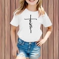 thumbnail image 2 of Curuila Kids Girls Tops Short Sleeve Crew Neck Tee With Letter Print For Outdoor Activities Comfortable Casual Summer Shirts White Size 6-7 Years, 2 of 4