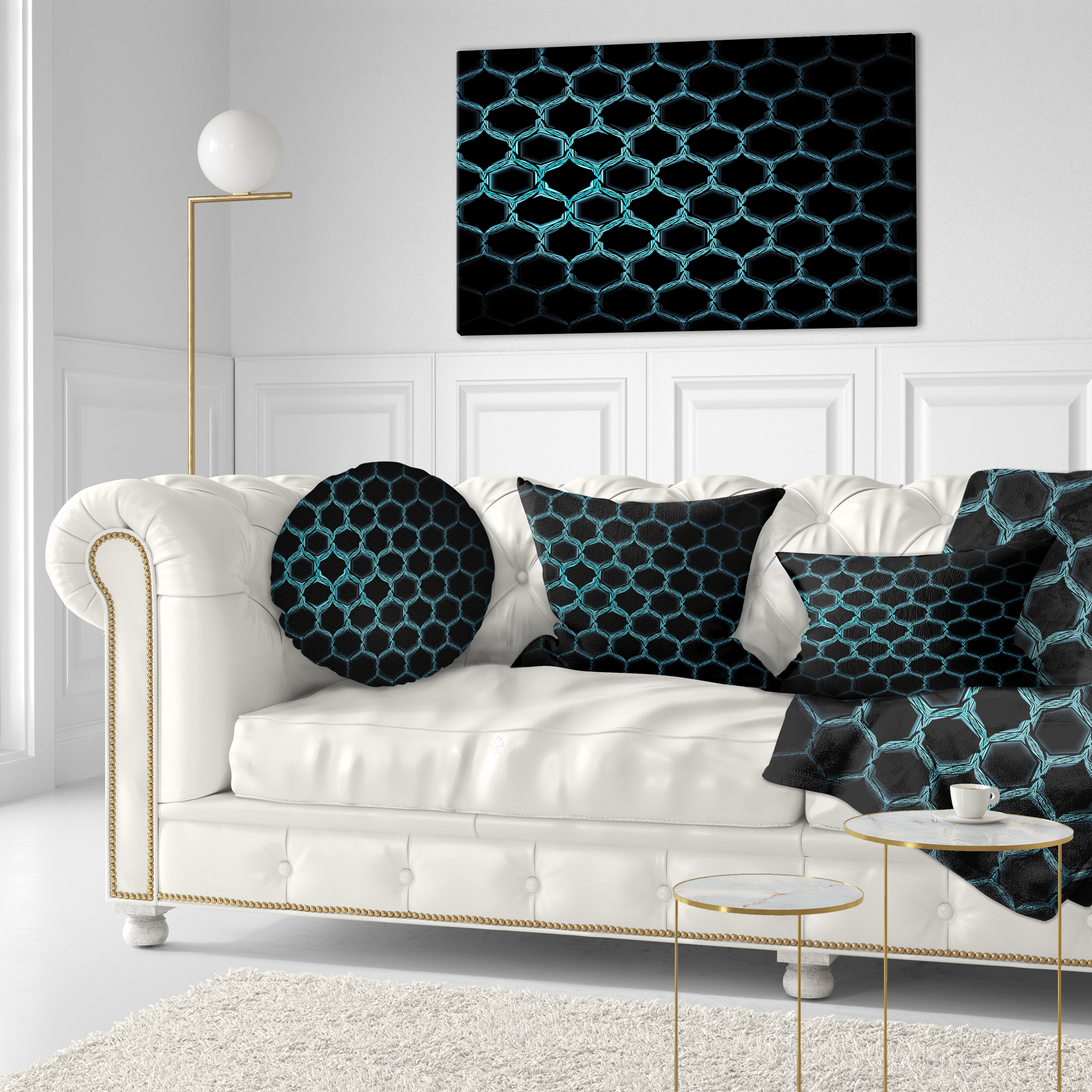 Designart Honeycomb Fractal Gold Hex Pixel - Abstract Throw Pillow - 12x20