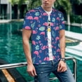 thumbnail image 6 of Zufioo Plants And Flamingos Print Men's Baseball Short Sleeve, Moisture Wicking Button-Down Hip Hop Tee-3X-Large, 6 of 7