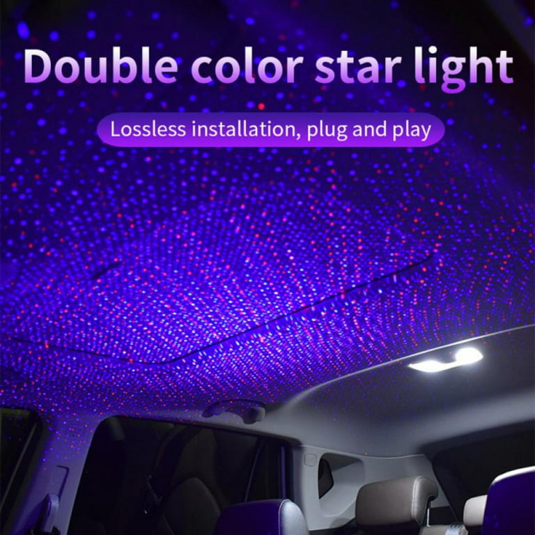  USB Star Night Lights Projector, LEDCARE Sound Activated 3  Modes 2 in 1 Interior Car Roof Lights, Adjustable Romantic Portable Car LED  Light Decorations for Car, Ceiling, Bedroom (Red/Violet Blue) 