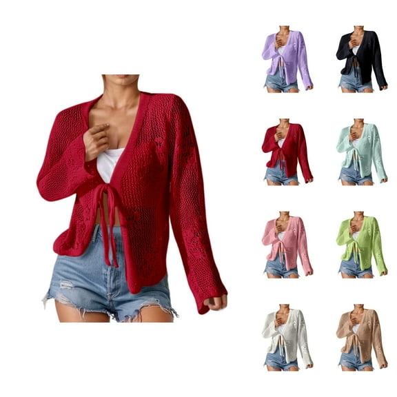Women's Summer Knit Cardigan With Cutout Details For Beach And Casual Wear Cardigan Sweaters for Women