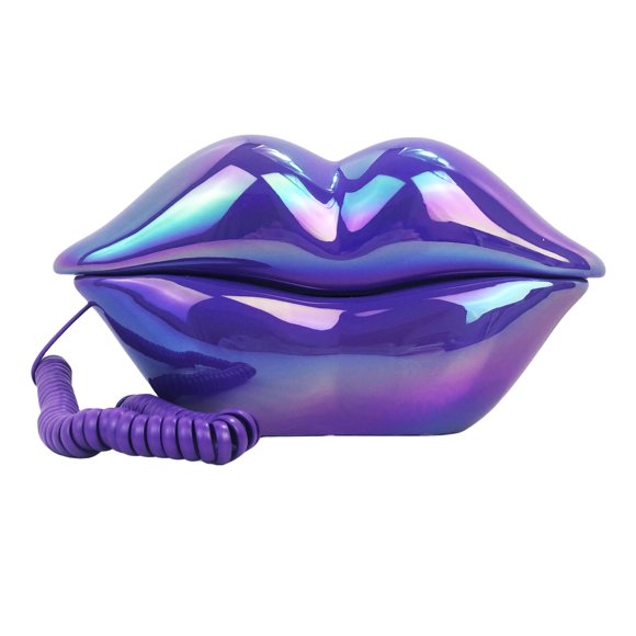 Teléfono fijo con cable TelPal, diseño de labios, alámbrico, color morado