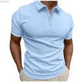 thumbnail image 2 of Kureaily Male Summer Casual Striped Fabric T Shirt Button Turn Down Collar Short Sleeve Soild Color Top Closure Polo Shirt, 2 of 2