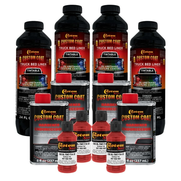 Custom Coat Hot Rod Red 1 Gallon Urethane Spray-On Truck Bed Liner Kit -Easy Mixing , Prevent Stop Rust