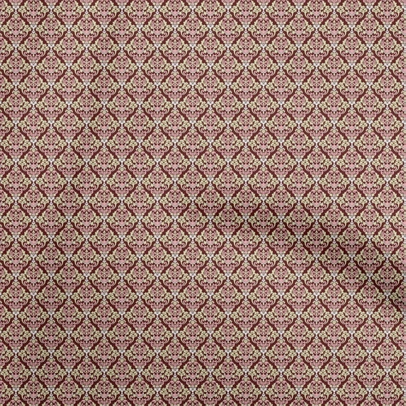 oneOone Cotton Cambric Maroon Fabric Damask Dress Material Fabric Print Fabric By The Yard 42 Inch Wide