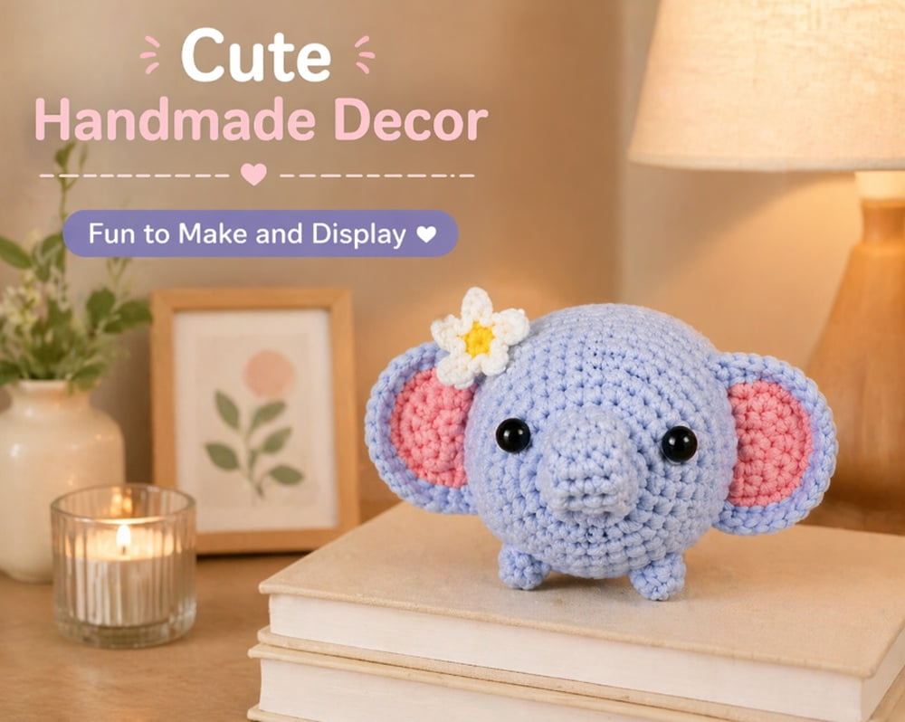 Elephant Crochet Kit for Beginners, 1 Pack Amigurumi Starter Set with Step by Step Video Tutorial, TIKA