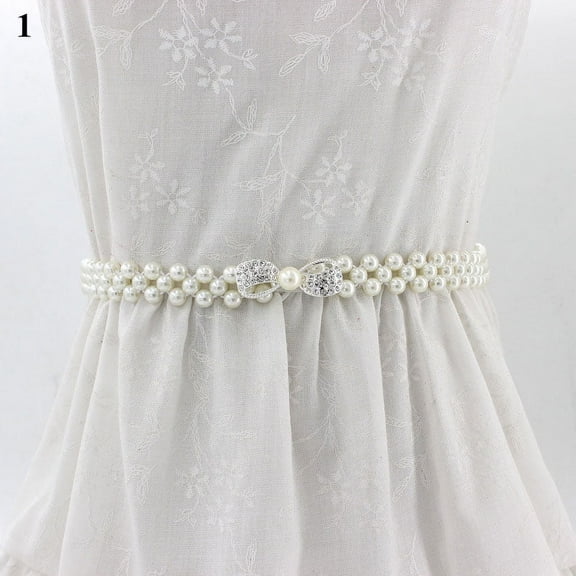 Elegant Pearls Belt Rhinestones Faux Pearl Dress Belt Bridal Crystal Wedding Elastic Belt Sash Female Girls Dresses Accessories