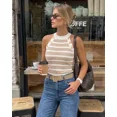thumbnail image 6 of CHICME Tank Tops for Women Gold Button Striped Print Crew Neck Sleeveless Knit Vest Slim Fit Daily Commute Camisole Summer Top Khaki-L, 6 of 8