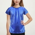 thumbnail image 2 of ZACPNCV Teen Girls Sequin Shirt Sparkle Shimmer Cropped Dance Tshirts Kids Summer Casual Glitter Short Sleeve Shirts Blue 13-14 Years, 2 of 5