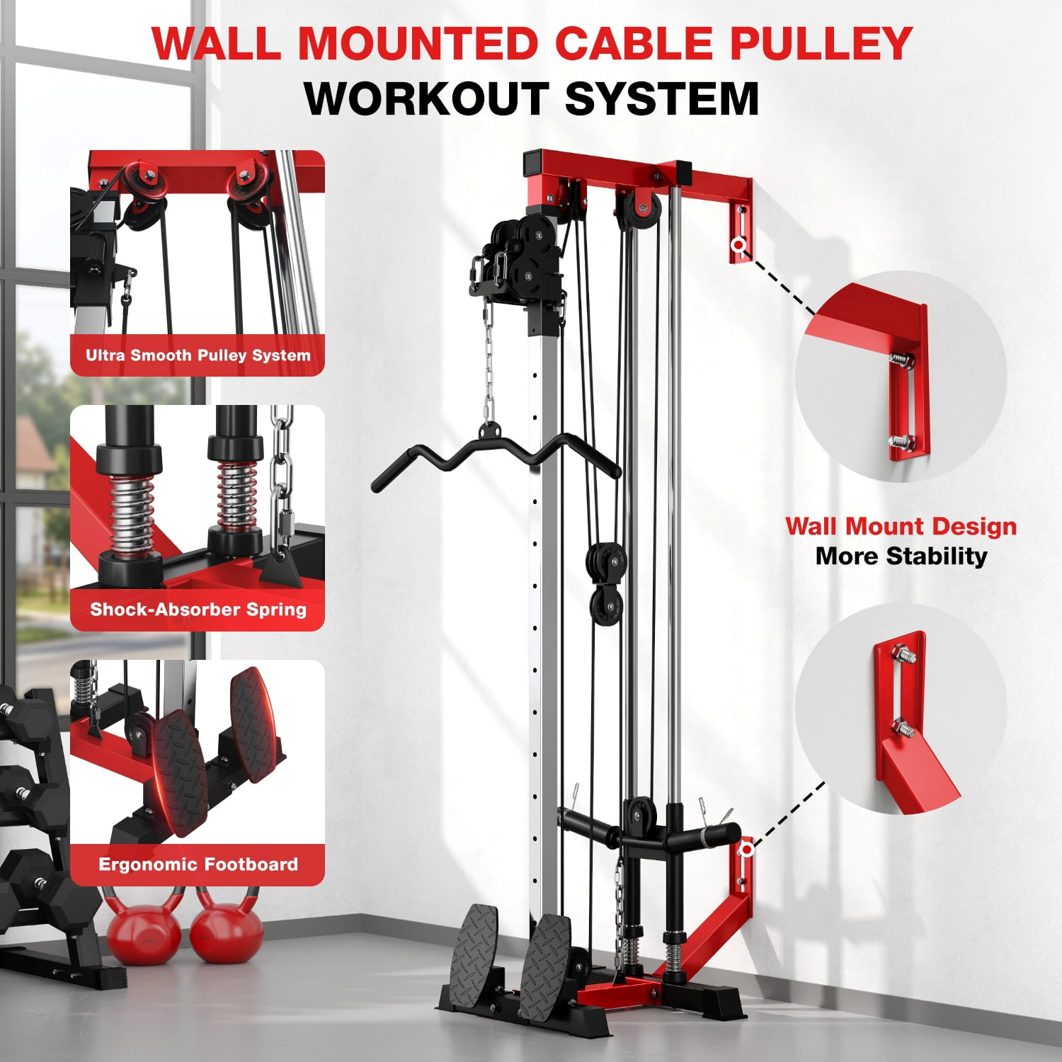 ALLVIATE Cable Crossover Machine,Lat Pull Down Machine,Wall Mounted Pulley Tower functional trainer with Adjustable Dual Pulley System, Lat Pulldown Cable Training for Home Gym Fitness