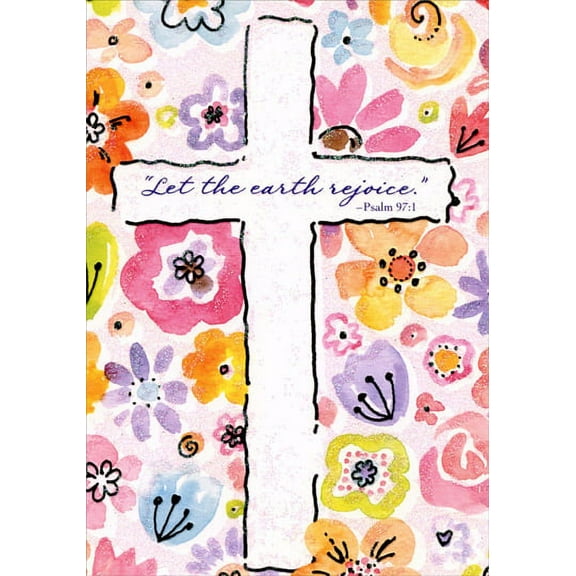 Designer Greetings Glittered, Colorful Flowers and Cross Religious Easter Card