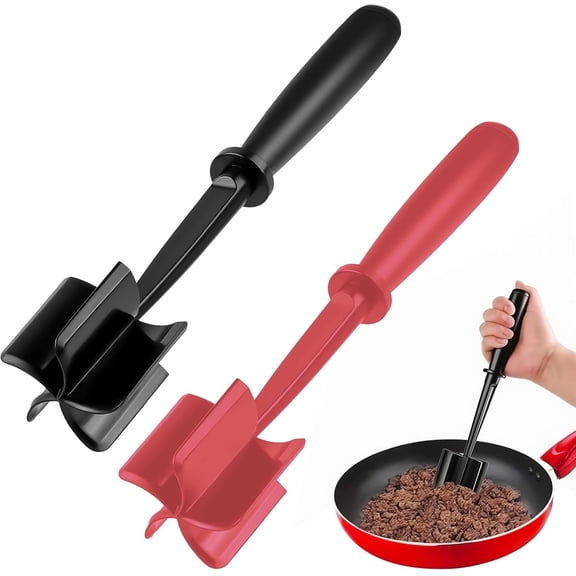 2Pcs Ground Beef Chopper Tool, Meat Masher Ground Beef Heat Resistant Meat Spatula Chopper Hamburger Meat Chopper, Black Red
