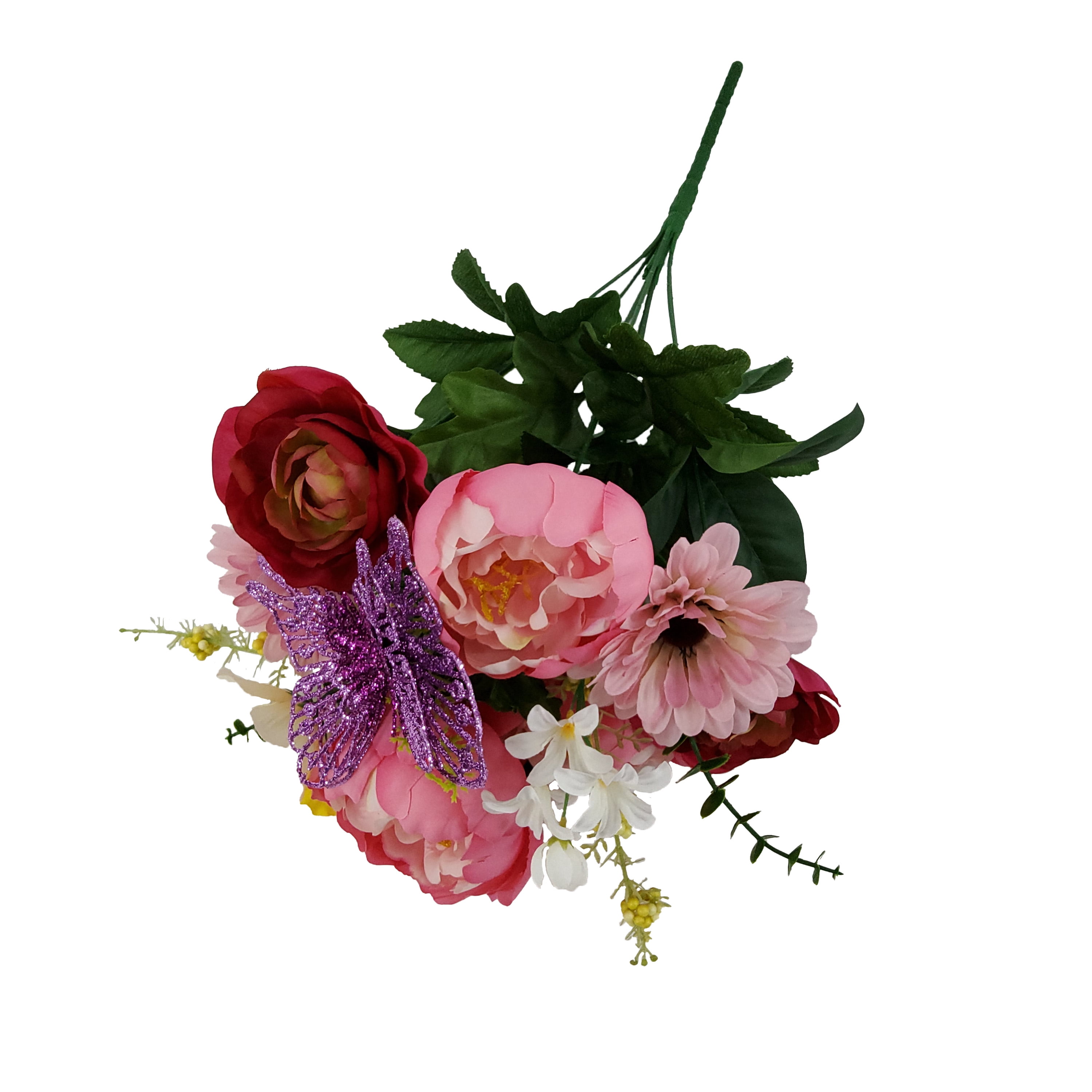 Mainstays 18.5in Indoor and Outdoor Artificial Mixed Bouquet,Peony and Ranunculus, Pink Color.