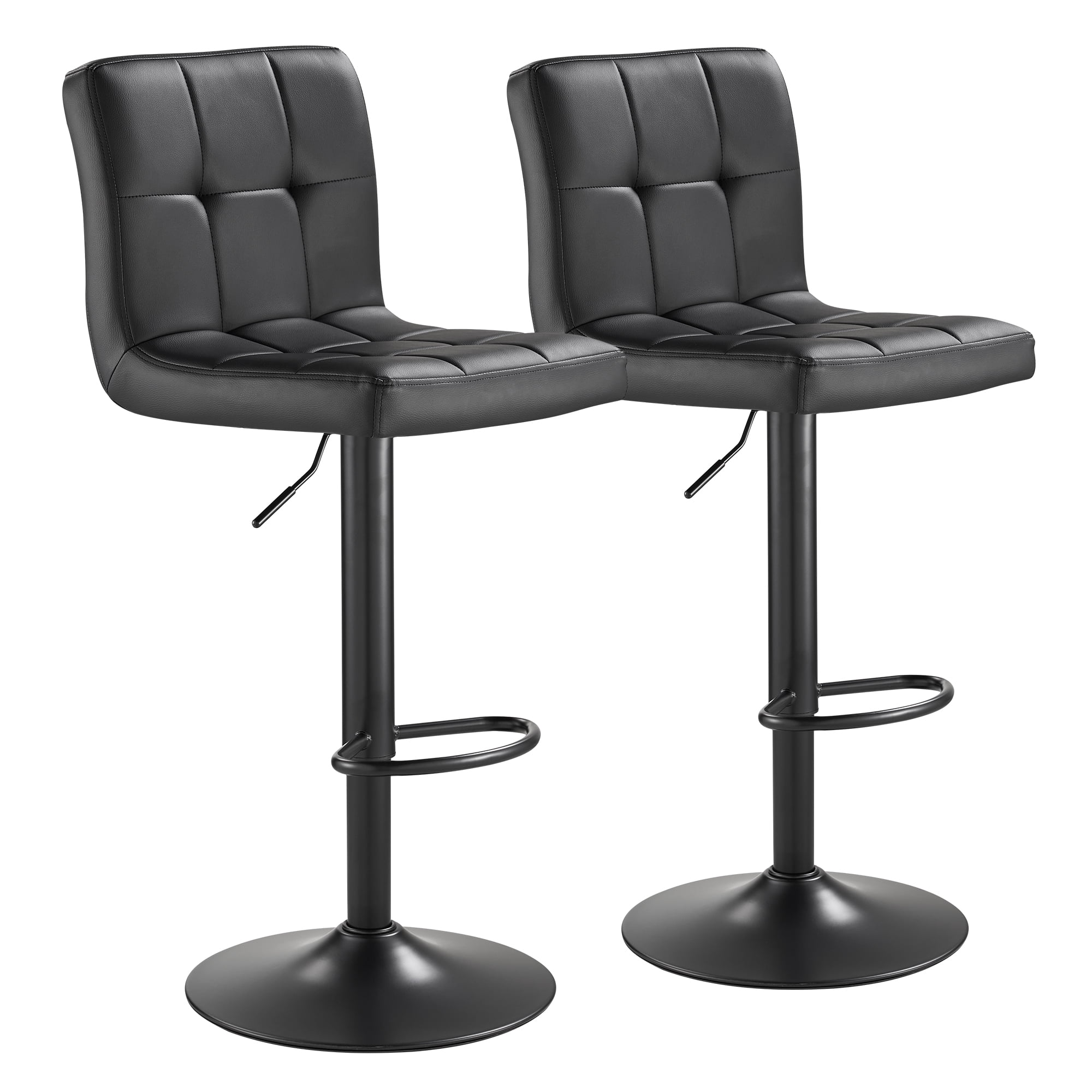 SAETSFEG Bar Stools Set of 2, Thickened Seat Cushion Adjustable Swivel Bar Stool with Backrest, Counter Height PU Leather Bar Chairs for Kitchen Island, Dining Room, Black-B