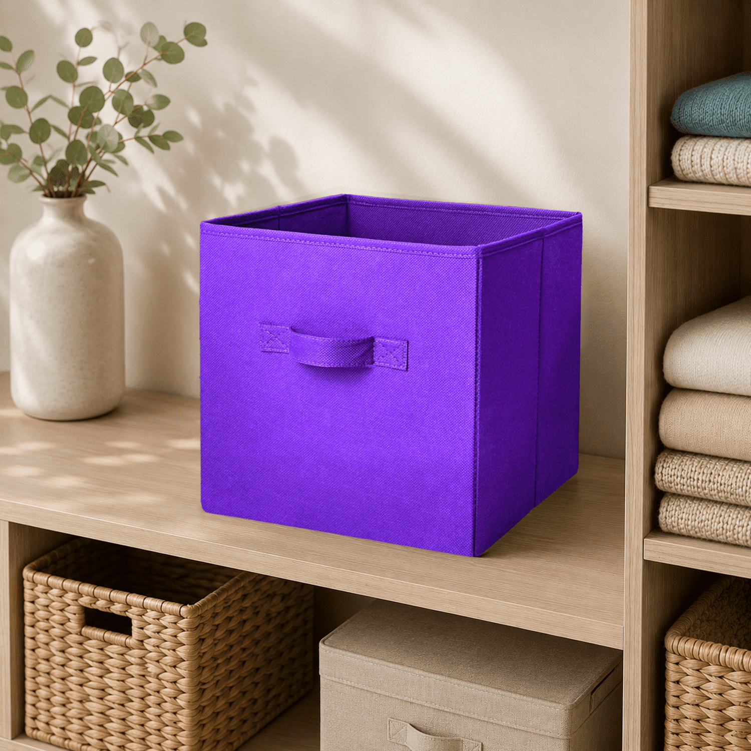 Mainstays Collegiate Collapsible Fabric Bins 10.5X10.5, Dark Grape, 4 Pack