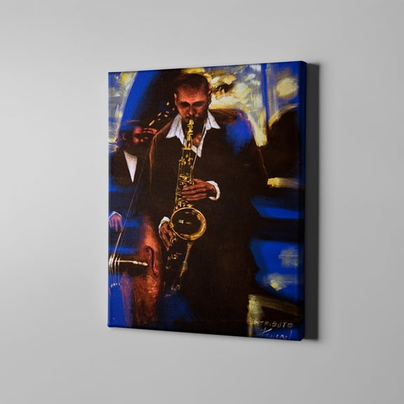 Unlimited Art Project - Blue Jazz Saxophone Canvas Wall Art Figurative Print Modern