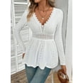 thumbnail image 4 of Ounisa Women Lace Patchwork Shirts Long Sleeve V Neck Tops Going Out Sexy Solid Color Casual Slim Fit Blouses, 4 of 7
